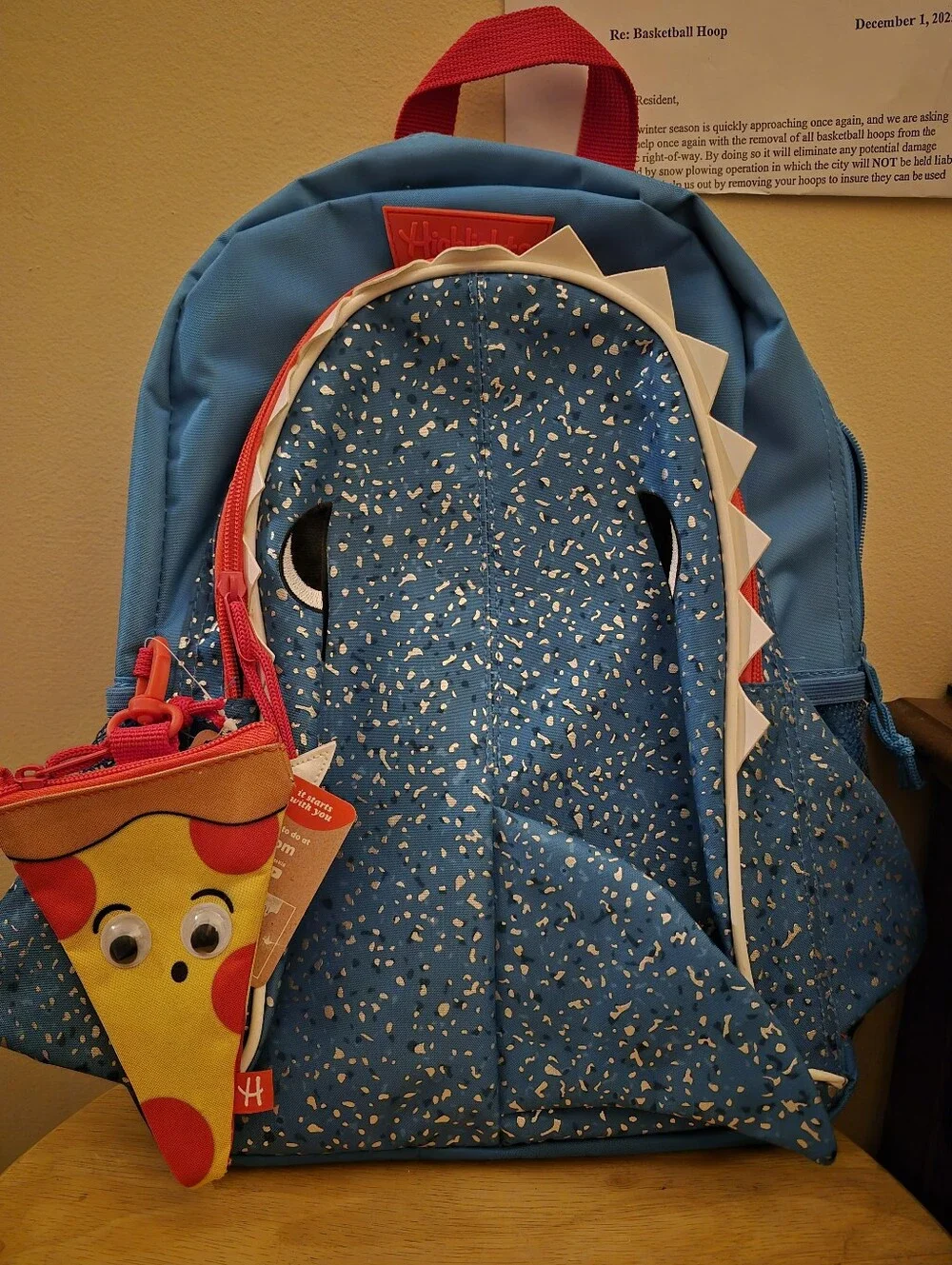 Kids Blue Highlights Shark Backpack with Pizza Coin Purse
